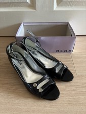 Blox Women Black Patent Leather Open Toed Sandal Small Wedge Heel Size 8 Wedge Heels price