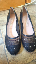 Madaline Black Mesh Court Wedge Heels Rhinestone Slip On UK 4 EU 37 Wedge Heels price