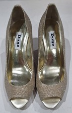 Dune London "Celia" Champagne Metallic Peep Toe Wedge Heels - UK 5 / EU 38 Wedge Heels price