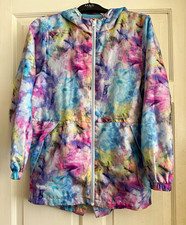 Tu Girls Multicolour Tie Dye Hooded Zip Rain Coat 11-12 Years Pockets Girls' Coat price
