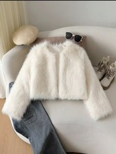 Girls White Faux Fur Jacket Soft Warm Winter Coat Long Sleeve Size 10 Girls' Coat price