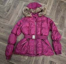 Girl Puffer Coat With Pocketts Belt And Fur Hood Purple/pink Girls' Coat price