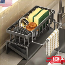 Black ABS Kitchen Sink Sponge Organizer Rack with Towel Holder Rust Free Corner Shelf & Sponge Holder price
