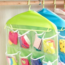 16 Pockets Hanging Wardrobe Clear Bag Storage Organizer Clothes SOCKS Hanger Wardrobe Storage price