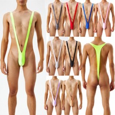 Men's Shiny One Piece Mankini Swimsuit Thongs V Sling Sexy Underwear Jumpsuit UK Men's Jumpsuit price