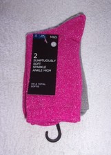 BNWT M&S 2 PAIR SET OF SUMPTUOUSLY SOFT SPARKLE ANKLE SOCKS £££ SLASHED Women's Socks Set price