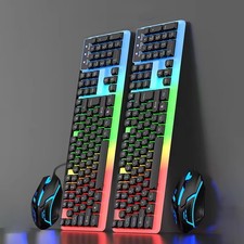 Gaming Keyboard Mouse Set USB Rainbow RGB LED Wired For PC Laptop PS5 Office Keyboard - Mouse price