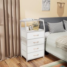 Bedside Table with 4 Fabric Drawers & Wooden Top,Small Dresser for Bedroom,White Baby Room Dresser price