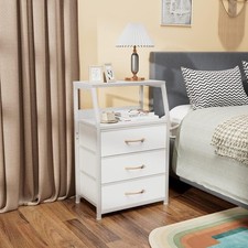 Bedside Table with 3 Fabric Drawers & Wooden Top,Small Dresser for Bedroom,White Baby Room Dresser price