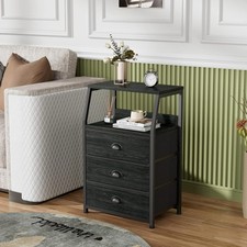 Bedside Table with 3 Fabric Drawers & Wooden Top,Small Dresser for Bedroom,Black Baby Room Dresser price