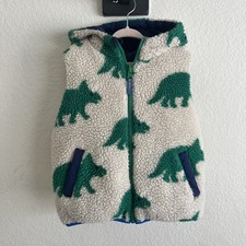 Mini Boden Reversible Hooded Sherpa Dinosaur Puffer Vest, Size 4-5 Years Boys' Vest price