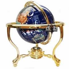 (OPEN BOX) 13" Tall Blue Ocean Gem Gemstone World MAP globe with Gold Zinc Stand Map & Globe price