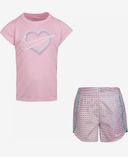 Nike Dri-FIT Girls 2-Piece Shorts Set, Pink Tee & Geometric Shorts, 24M Girls' Clothing Set price