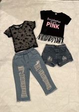 Trendy Kids Clothing Set with Fringe Top and Ripped Jeans 4 little girls Girls' Clothing Set price