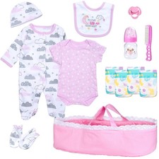13 Pcs Reborn Baby Dolls Clothes Girl Outfit with Pink Dot Bassinet and Diape... Girls' Clothing Set price