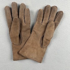 Vintage 90s Lauer Womens Brown Suede Leather Gloves Wool Cotton Knit Lined  M Women's Gloves price