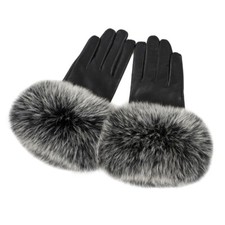 Women Genuine Lambskin Leather Gloves with Real Fox Fur Trim Cuff Winter Warm Women's Gloves price