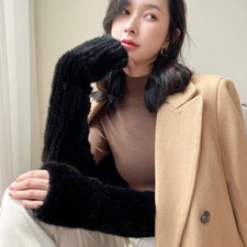 12"/16" Women's Real Mink Fur Fingerless Knitted Gloves Wrist Mittens Sleeves Women's Gloves price