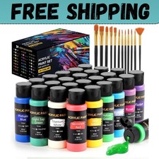 Acrylic Paint Set, 24 Colors (2 oz/Bottle) with 12 Art Brushes, Art Supplies for Acrylic Paint price