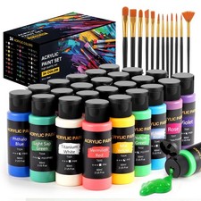TMOL Acrylic Paint Set, 24 Colors (2 oz/Bottle)with 12 Art Brushes, Art Supplies Acrylic Paint price