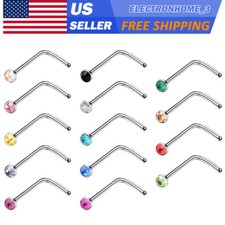 14pcs Colorful CZ L Nose Studs Ring Stainless Steel L-Shaped Studs Nose Ring 20g Nose Stud price