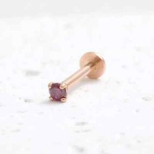 Real 0.04Ct Round Cut Red Ruby Nose Stud Screw Ring Piercing Pin 14K Rose Gold Nose Stud price