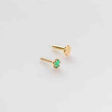 Natural 0.05Ct Emerald Tragus Helix Nose Screw Stud Piercing Pin 14K Yellow Gold Nose Stud price