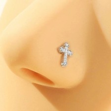 14K White Gold Plated Round Cut Lab Created Diamond Cross Nose Pin Gift For Love Nose Stud price