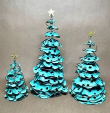 Verdigris Oxidized Copper Brutalist Christmas Trees Signed DJ Set of 3 VINTAGE DJ Set price