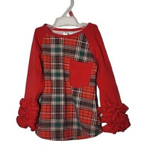 Toddler Girls Red Green Plaid Ruffle Sleeve Blouse Size XS (2T) Holiday Baby Blouse price