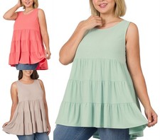 1X 2X 3X Women's Sleeveless Tiered Ruffle Tunic Blouse Baby Doll Tank Top Baby Blouse price