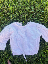 Jessica Simpson White Cotton Knit Long Sleeve Round Neck Drawstring Blouse 24M Baby Blouse price