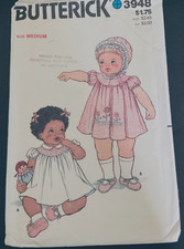 Vintage Butterick Baby Dress Pattern #3948 Dress Panties Bonnet Sz Medium Uncut Baby Panties price