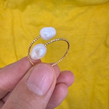 Natural White Freshwater Pearl Ring Adjustable Size 14K Gold Plated Dainty Women Pearl Ring price