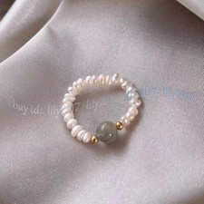 Real Natural White Freshwater Baroque Pearl Labradorite Adjustable Stretch Rings Pearl Ring price