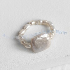 Natural White Freshwater Baroque Square Pearl Circle Adjustable Stretch Rings Pearl Ring price
