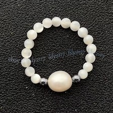 4mm Natural Gemstone Beads White Rice Pearl Adjustable Stretchy Finger Rings Pearl Ring price