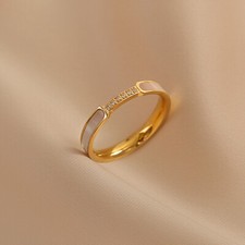 Woman 18k Gold Plated Stainless Steel Mother of Pearl CZ Band Ring Fashion Pearl Ring price