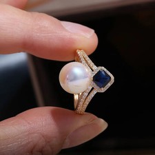 gorgeous 9-10mm south sea round white pearl ring 925s Pearl Ring price