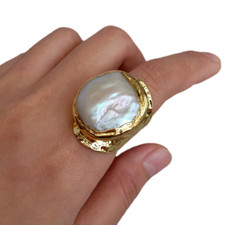 Cultured White Baroque Pearl Gold Plated Finger Ring Adjustable Rings For Women Pearl Ring price