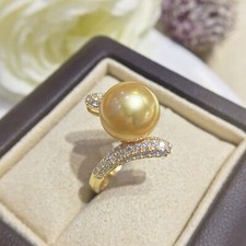 Gorgeous HUGE AAAAA 11-10mm ROUND natural south sea Golden pearl ring 925S... Pearl Ring price