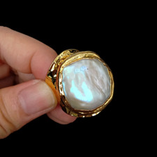 Cultured White Baroque Pearl Gold Plated Finger Ring Adjustable Rings For Women Pearl Ring price