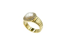 Colleen Lopez White Mother of Pearl Cabochon & White Topaz Ring - Size 9 Pearl Ring price