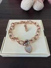 Vintage Swarovski Rose Gold Tone Chunky Charm Bracelet Pave Crystal Heart Swarovski Bracelet price