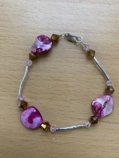 Pulsera Artesanal Hecha A Mano Swarovski Plata Y Murano 18.5 Cm Color Fushia New Swarovski Bracelet price