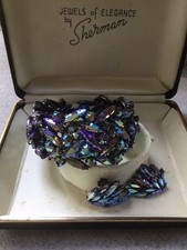 Rare Sherman Purple AB Rigid CUFF BRACELET and EARRINGS. Orig box. Excel Cond. Swarovski Bracelet price