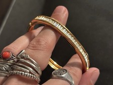 Swarovski Gold Plated Oval Bangle Cuff Bracelet w/ Channel Set Baguette Crystals Swarovski Bracelet price