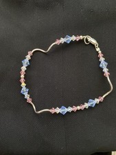 Pulsera Artesanal Hecha A Mano En Swarovski Y Plata, Nueva Azul, Rosa,Blanco Swarovski Bracelet price