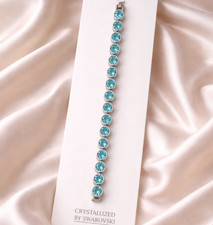 Swarovski Crystal Tennis Bracelet – Aqua Blue Stones, Silver Tone Elegant Swarovski Bracelet price