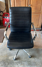 Black Faux Leather Office/Desk Chair, Chrome Arms, Swivel Rolling 5-Star Base Office Chair price